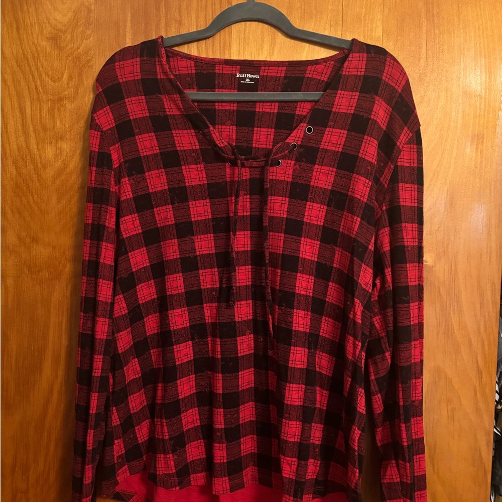 Ruff Hewn Red and Black Checkered Long Sleeve Top